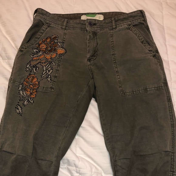 Anthropologie Floral Beaded Pants - Size 26 - Picture 2 of 4
